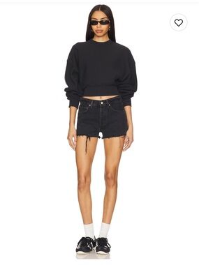 Agolde Parker Black Distressed Frayed-Hem Denim Shorts